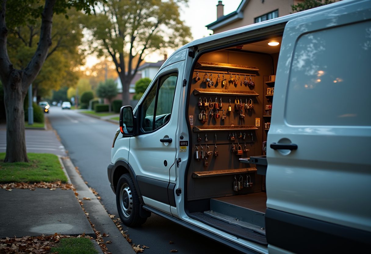 Locksmith van on a leafy North Shore street — South Turramurra